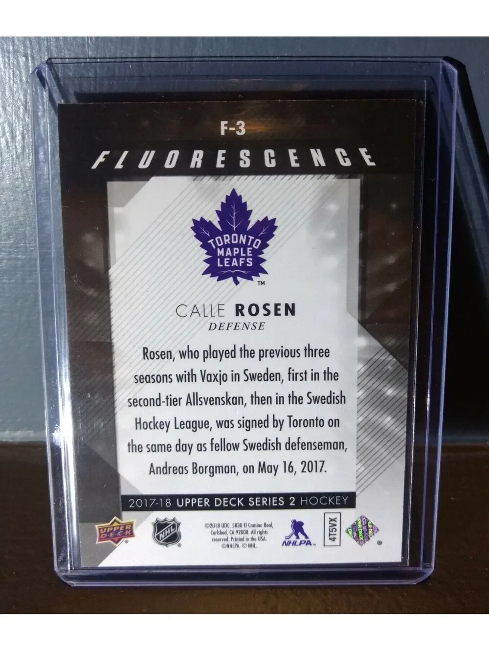 2017 Calle Rosen Upper Deck Fluorescence #F-3 Hockey Card #/150